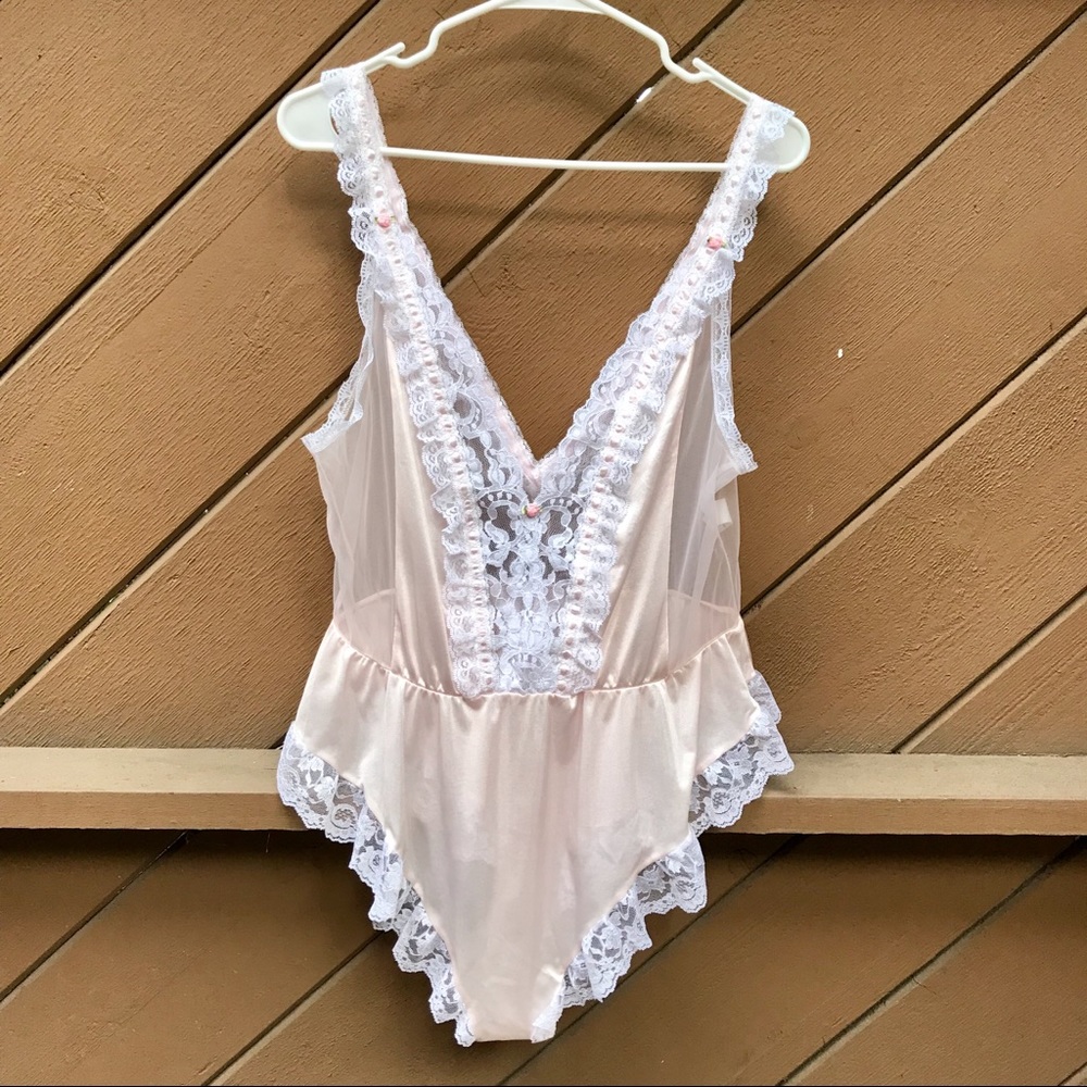 Vintage 80s Pink Lingerie Bodysuit